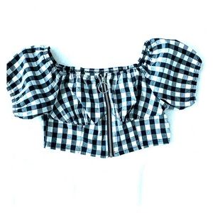 UrbanOutfitter black/white gingham zip-up crop top